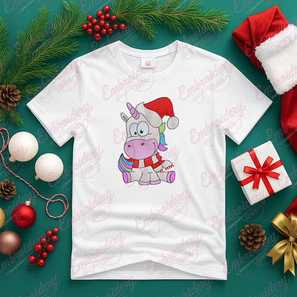 Christmas Unicorn With Santa Hat Embroidery Design