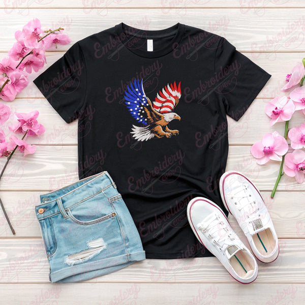 American Eagle with Flag Wings Embroidery Design