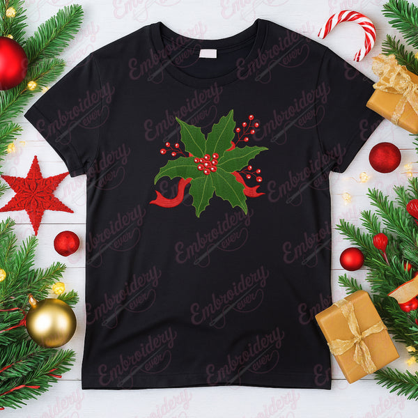 Christmas Holly Embroidery Design