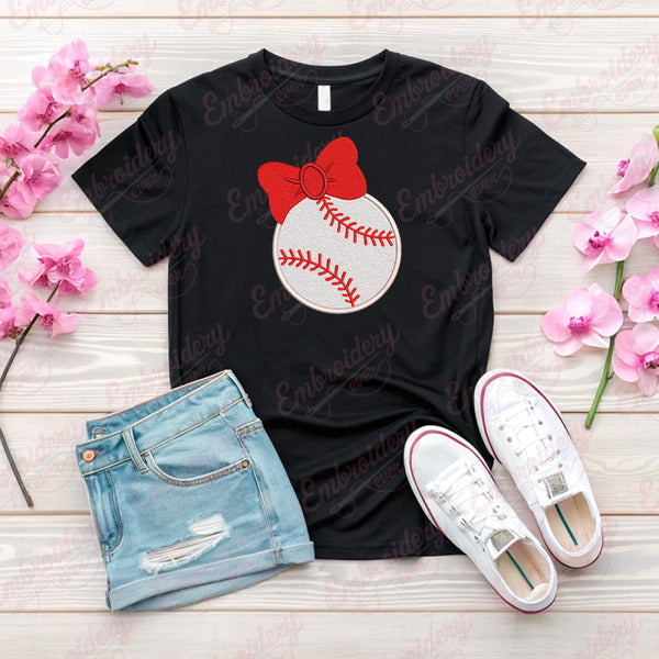 Baseball Bow Embroidery Design