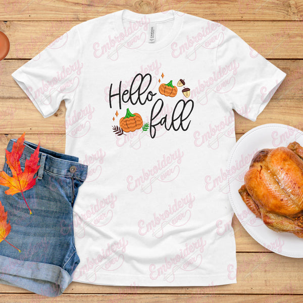 Hello Fall Thanksgiving Pumpkin Embroidery Pattern