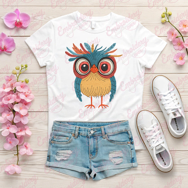 Crazy Owl Bird Embroidery Design