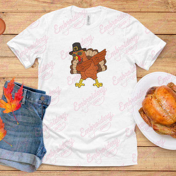 Dabbing Turkey Thanksgiving Embroidery Design