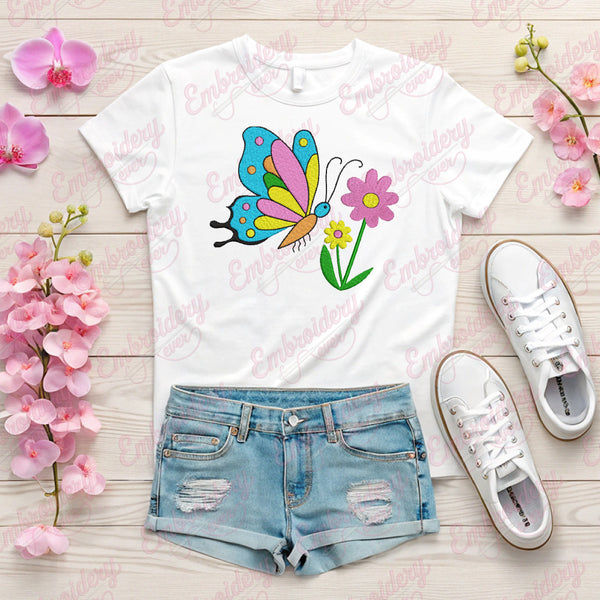 Butterfly On Flower Embroidery Design