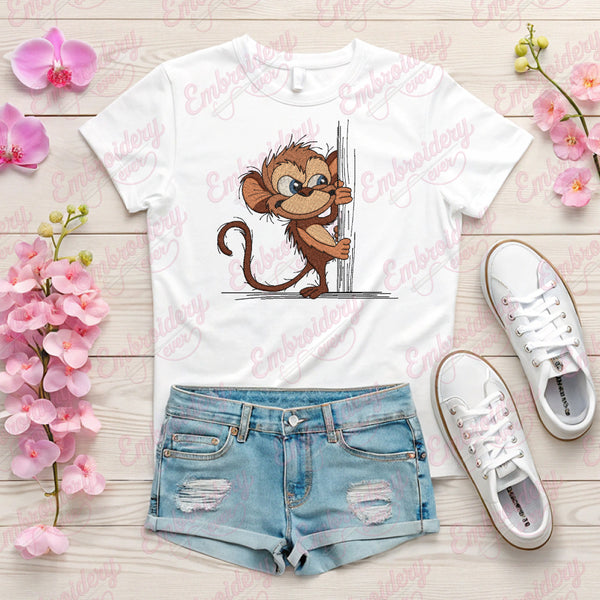 Peeking Monkey Embroidery Design