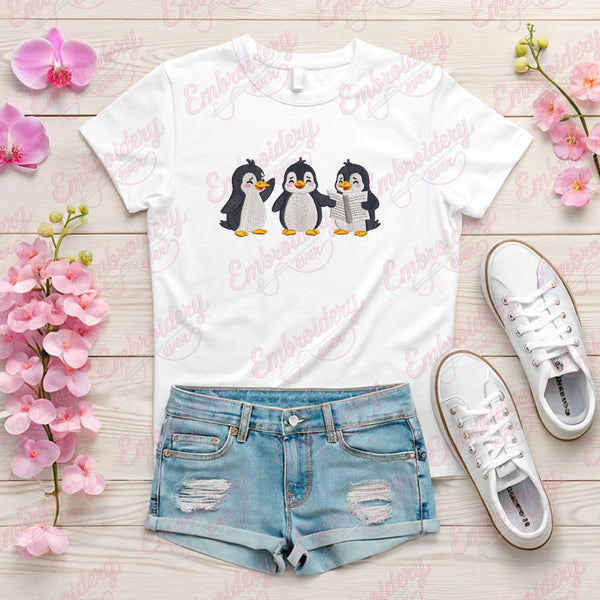 Cute Penguin Squad Machine Embroidery Design