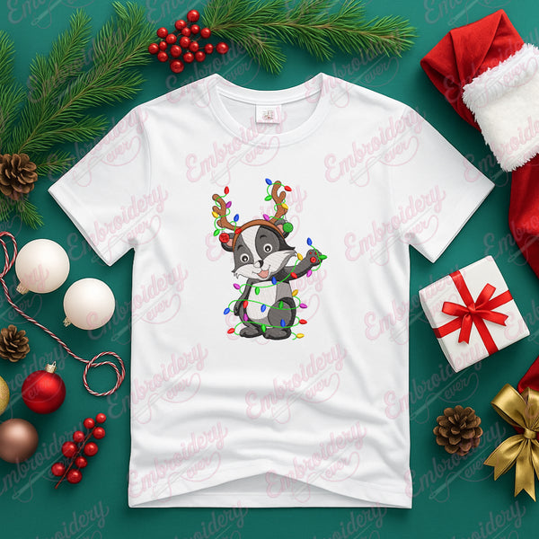 Christmas Reindeer Raccoon Embroidery Design