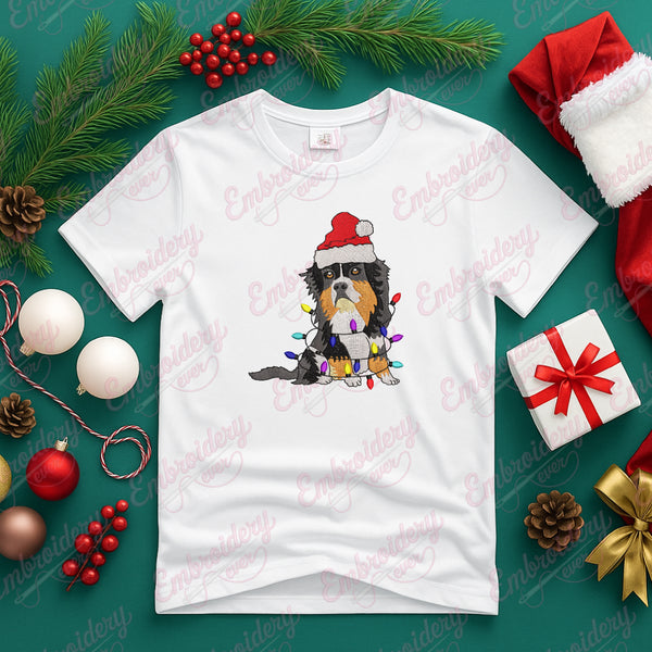 Cute Bernese Mountain Christmas Lights Embroidery Design