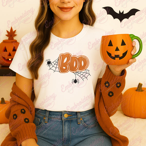 Halloween Boo With Spider Embroidery Design