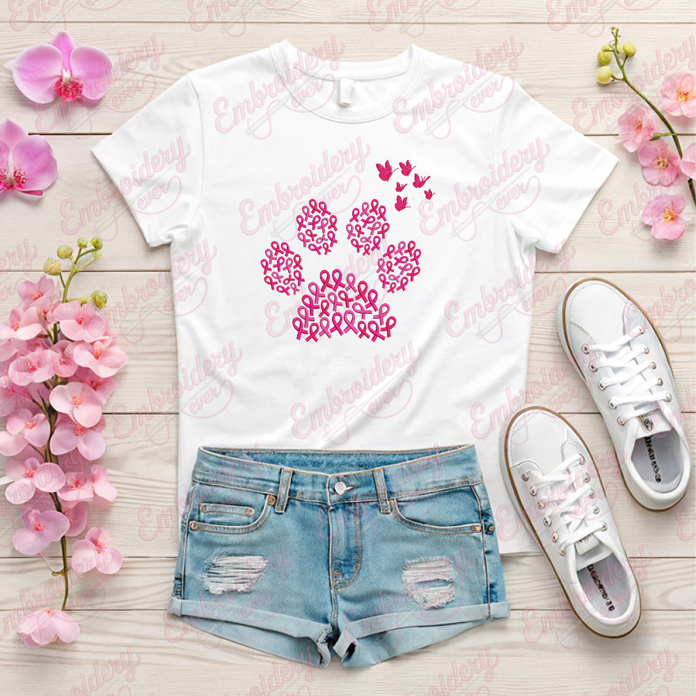 Pink Ribbon Dogs Pink Ribbon Dog Paw Print Breast Cancer Embroidery Design – EmbroideryEver