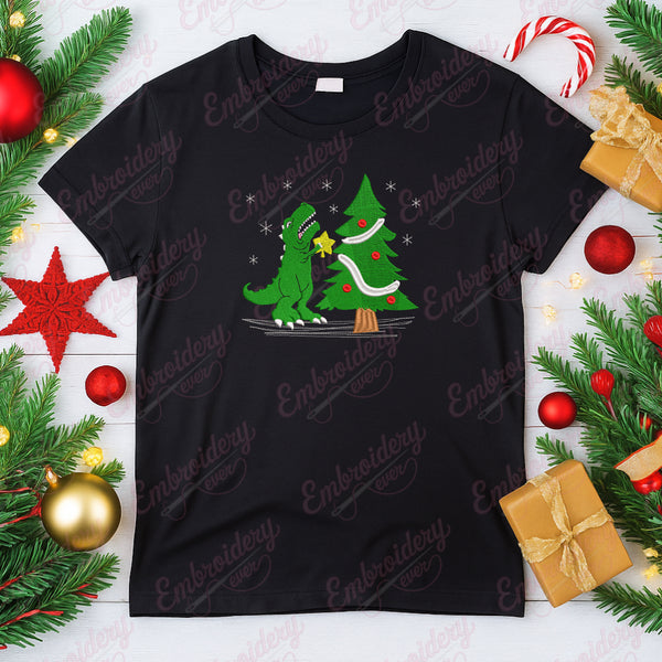 Struggle Dinosaur Christmas Tree Embroidery Design