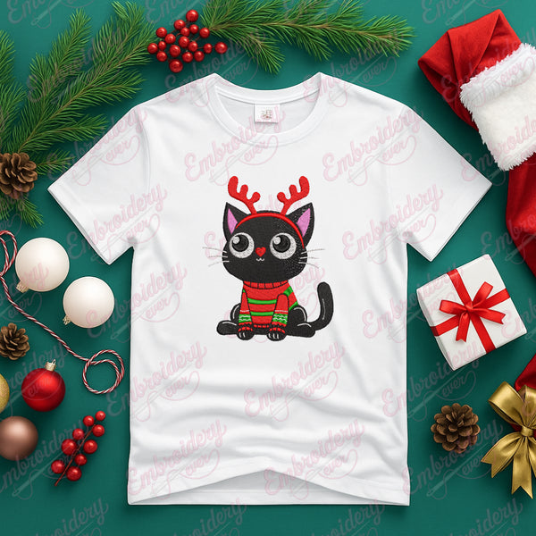Black Cat Christmas Cheer Embroidery Design