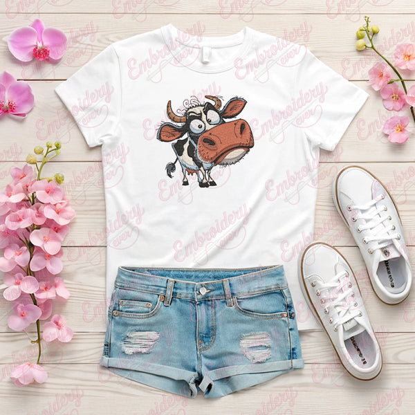 Funny Cartoon Cow Animal Embroidery Design