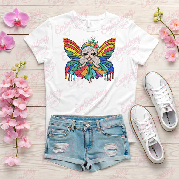 Rainbow Fairy Girl Embroidery Design