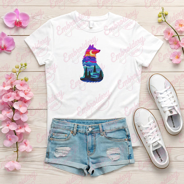 Colorful Wolves Embroidery Design