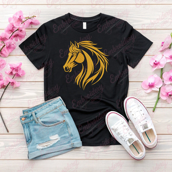 Golden Horse Head Embroidery Design