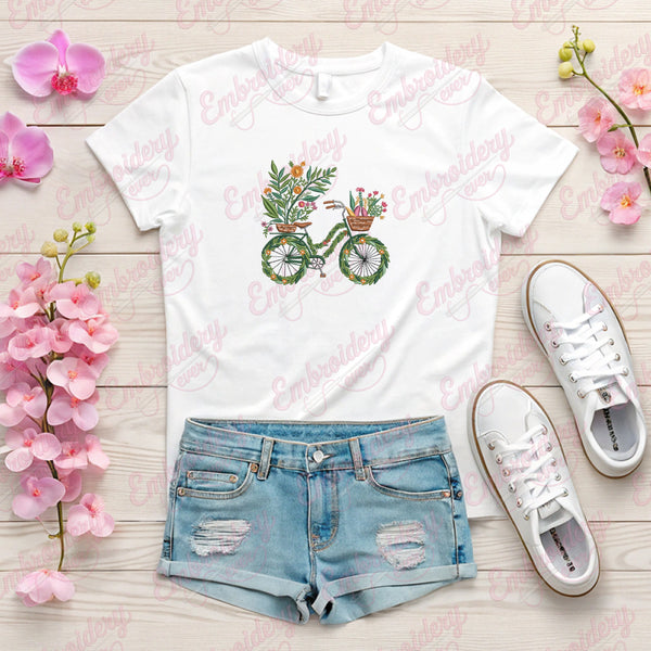 Blooming Bicycle Embroidery Design