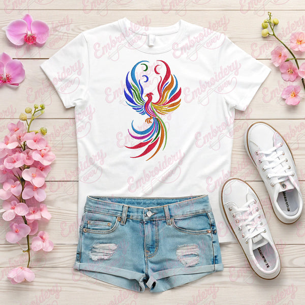 Rainbow Phoenix Embroidery Design