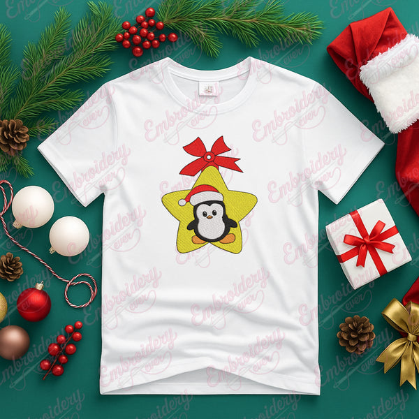 Christmas Penguin On Star Machine Embroidery Design
