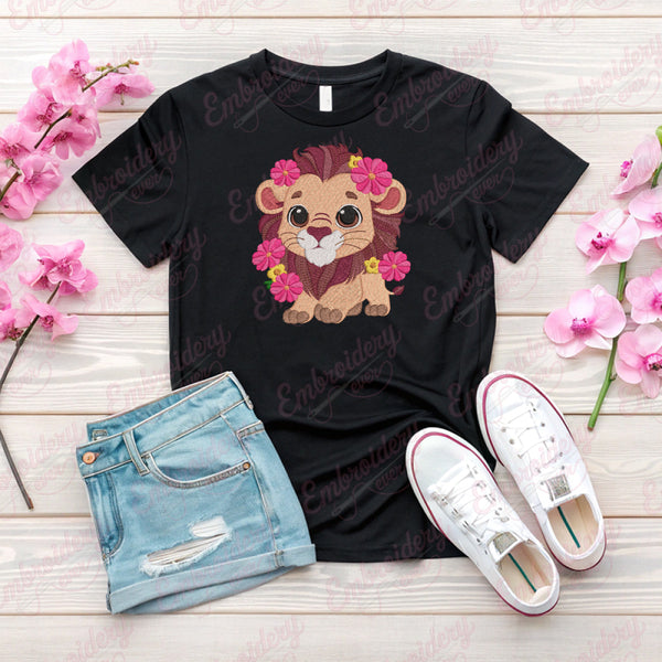 Floral Lion Embroidery Design