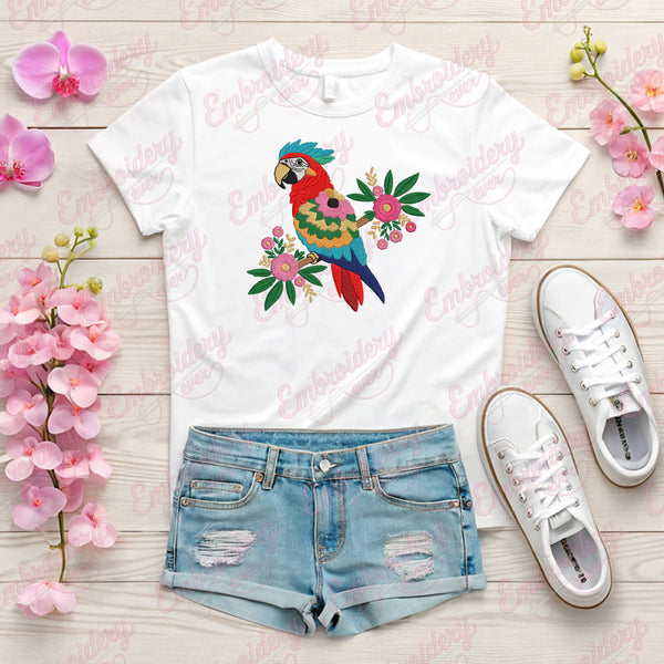 Floral Macaw Bird Embroidery Design