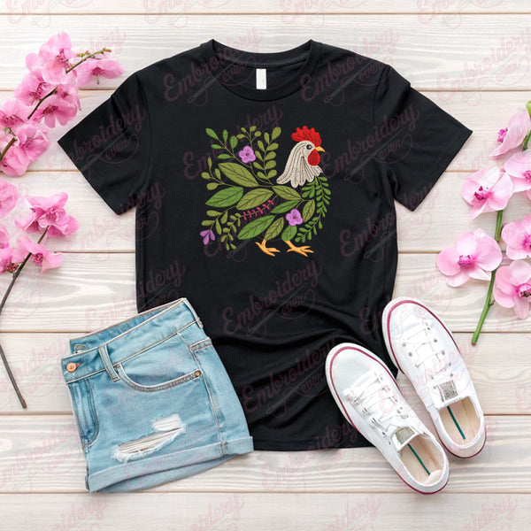 Floral Chicken Machine Embroidery Design