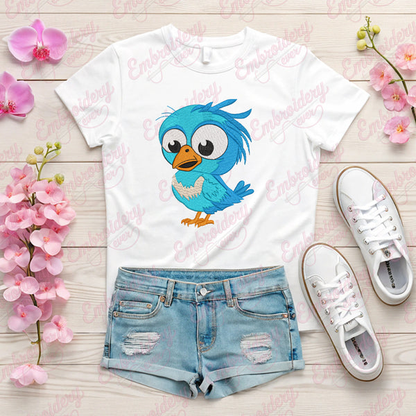 Cute Blue Cartoon Bird Embroidery Design