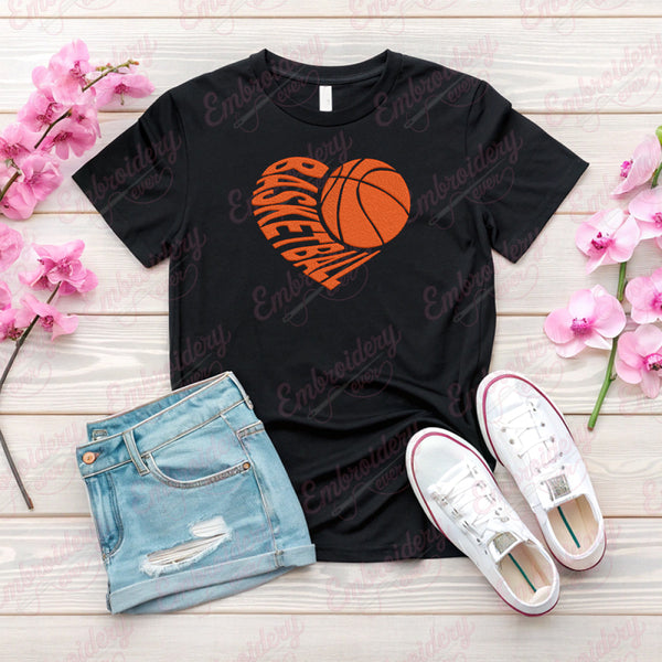Basketball In The Heart Embroidery Design