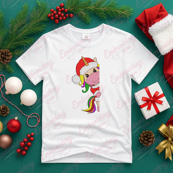 Peeking Unicorn Christmas Embroidery Design