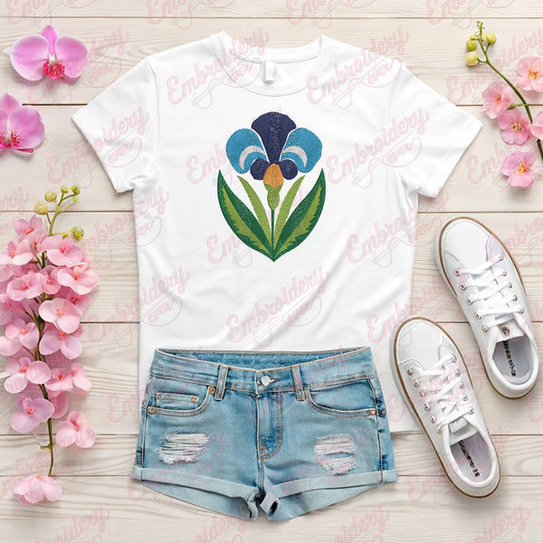 Iris Bloom Embroidery Design