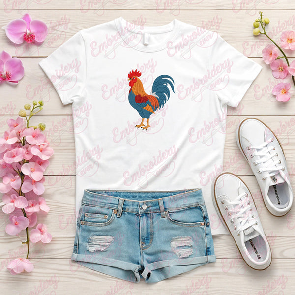 Colorful Rooster Machine Embroidery Design