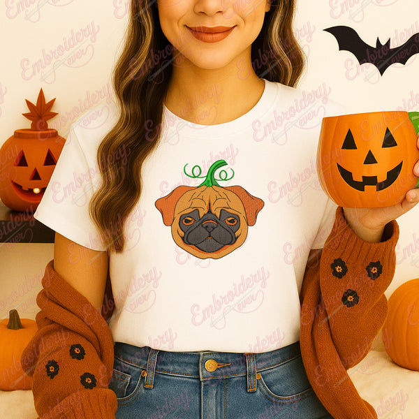 Pug Pumpkin Dog Halloween Costume Embroidery Design