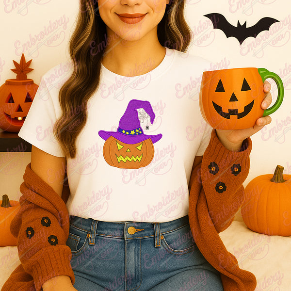 Halloween Witch Pumpkin Embroidery Design