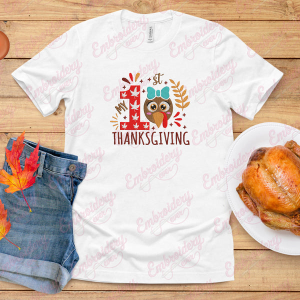My First Thanksgiving With Turkey Embroidery Design