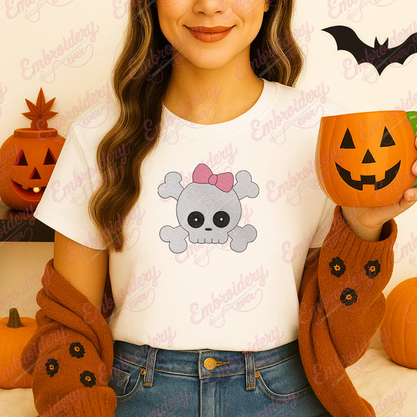 Girl Skull Halloween Machine Embroidery Design