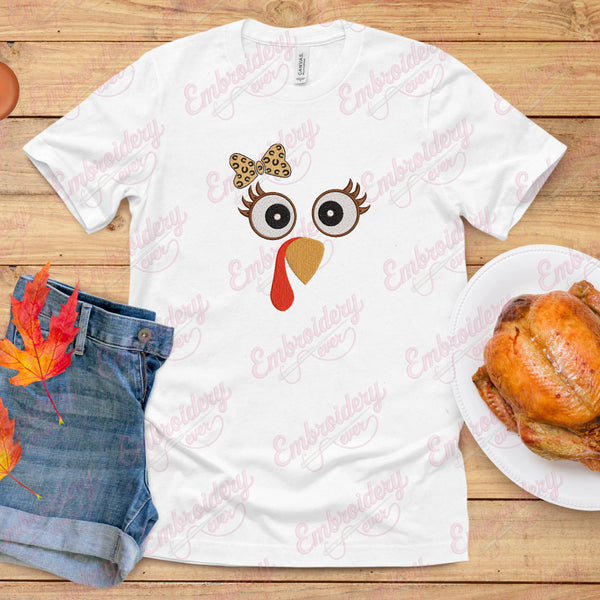 Thanksgiving Turkey Girl Face Embroidery Design