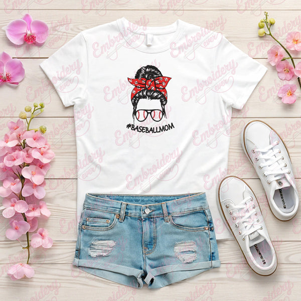 Baseball Mom Messy Bun Embroidery Design