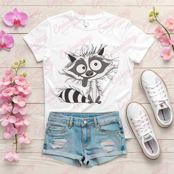 Funny Raccoon Embroidery Design