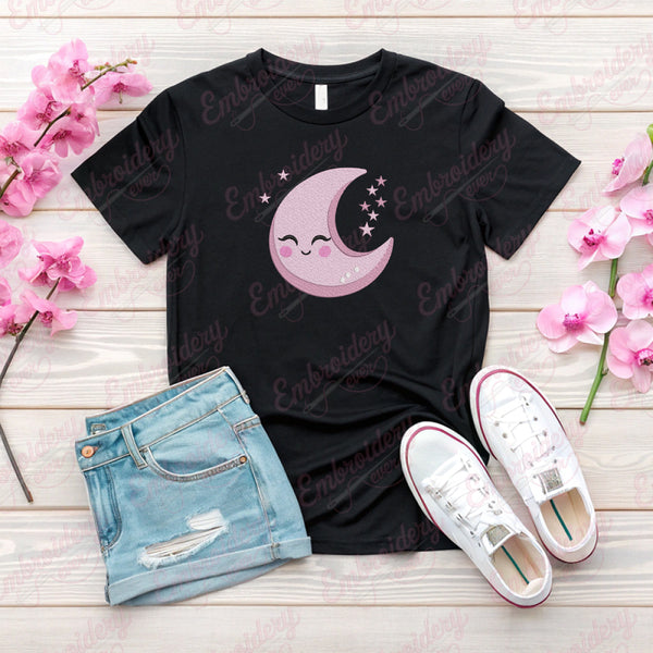 Cute Moon With Stars Embroidery Design