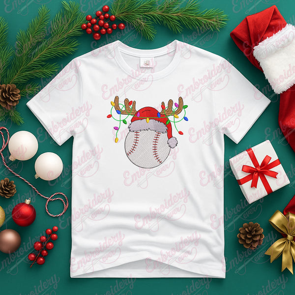 Reindeer Antler Baseball Christmas Embroidery Design