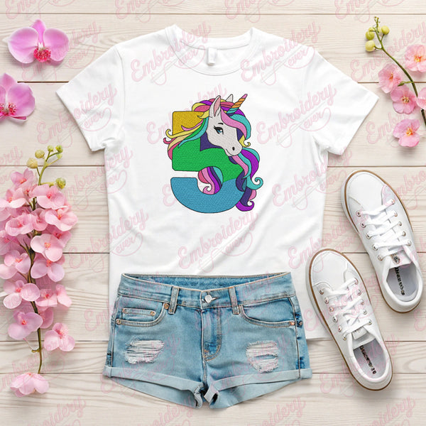Unicorn Number 5th Birthday Embroidery Design