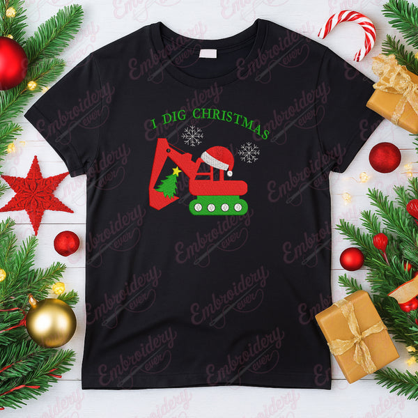 I Dig Christmas Excavator Embroidery Design