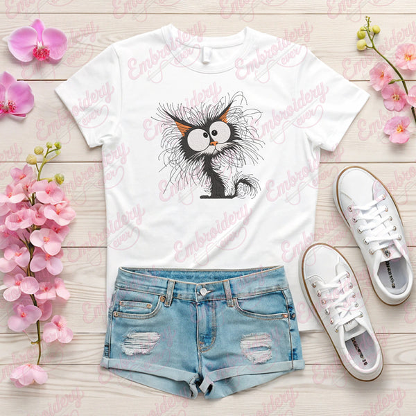 Scary Funny Crazy Cat Embroidery Design