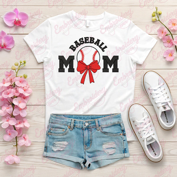 Baseball Mom with Bow Embroidery Design