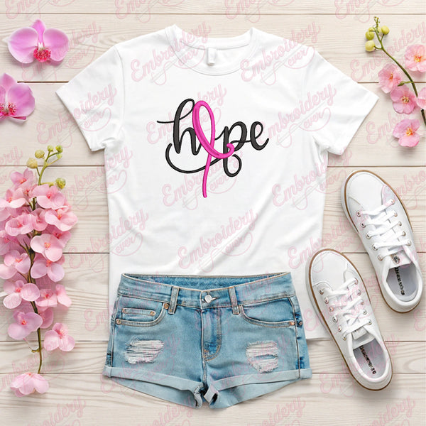 Hope Breast Cancer Ribbon Embroidery Design