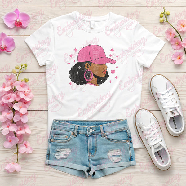 Afro Woman in Hat Embroidery Design