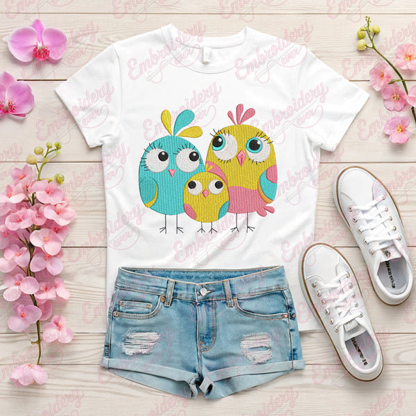 Funny Birds Machine Embroidery Design