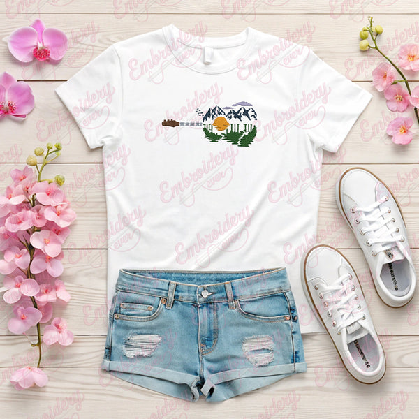 Guitar Sunset Embroidery Design