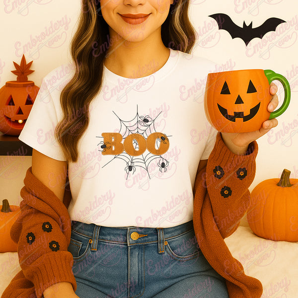 Boo Spider Halloween Embroidery Design