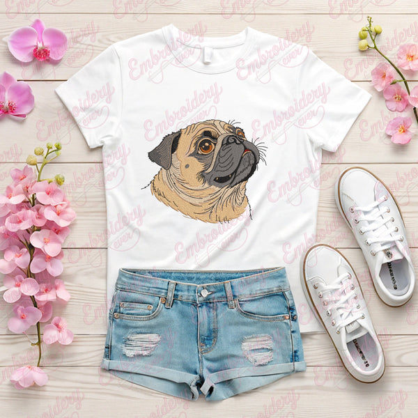 Pug Dog Face Embroidery Design
